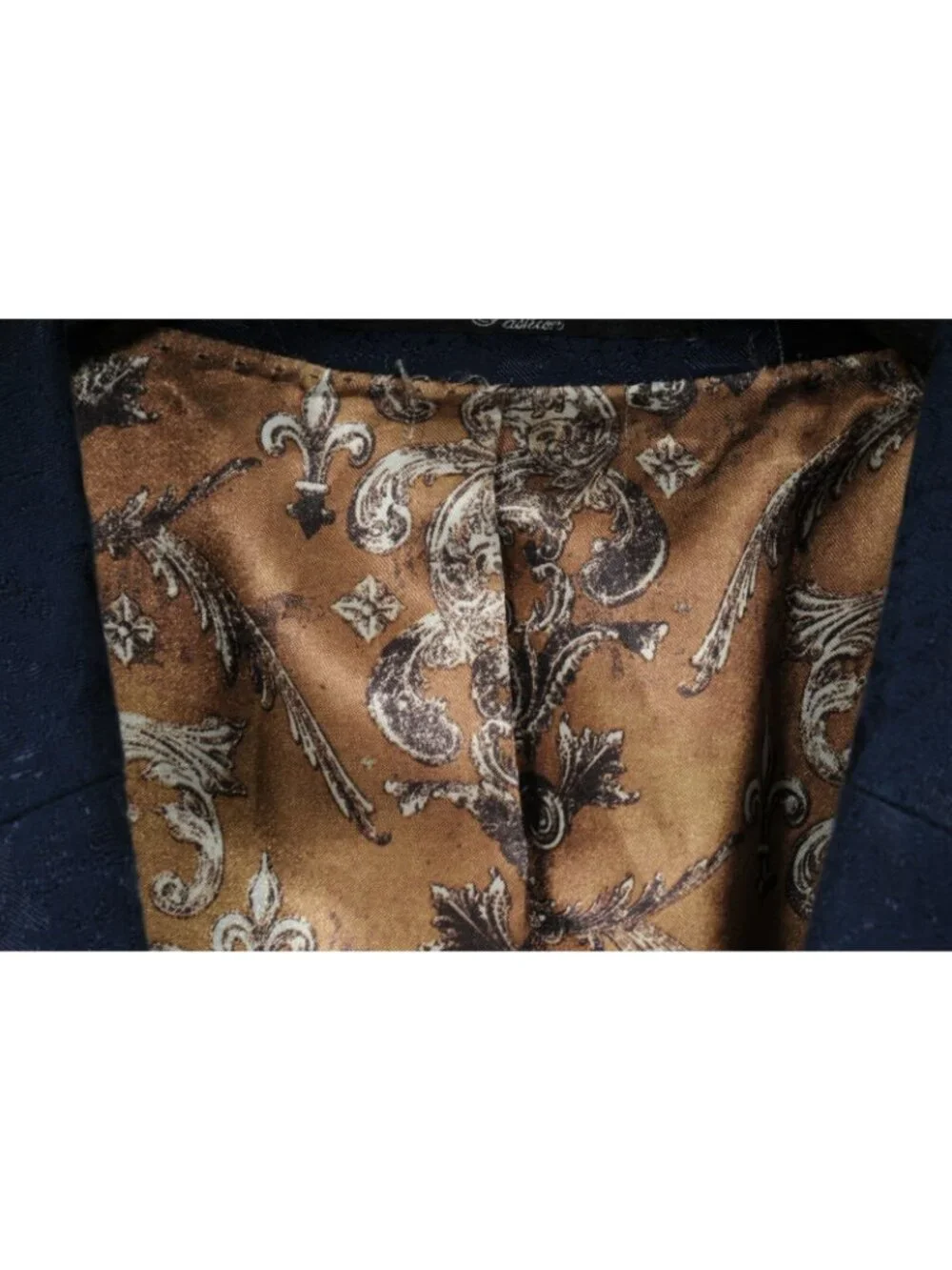 Ted Baker Jacquared Print Blazer Size Large 44 R Navy Blue Viscose Cotton Blend